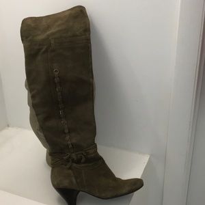 Over the knee olive green suede boots